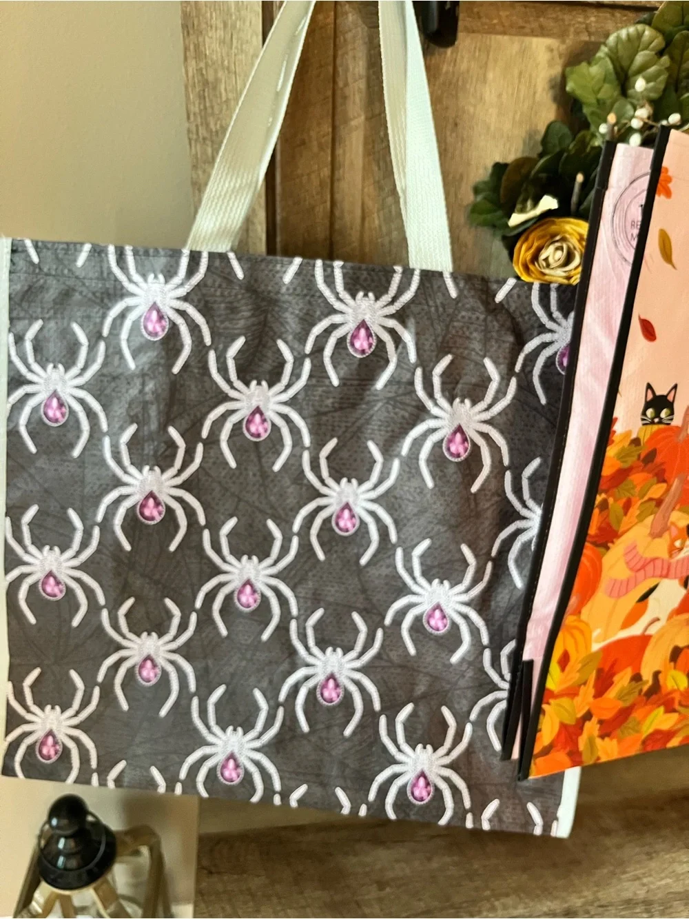 NWOT Fall Reusable Totes Bag - Pink and Orange 3 included